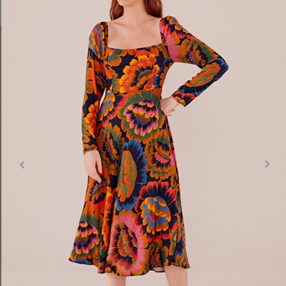 Farm Rio Colorful Flowers Midi Dress